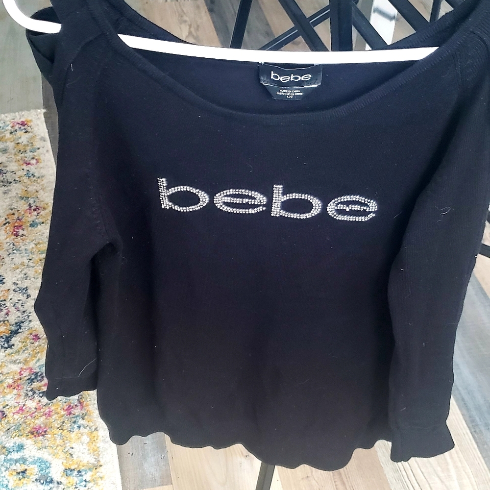 BeBe Sweater w Cut out Sleeves/Rhinestones